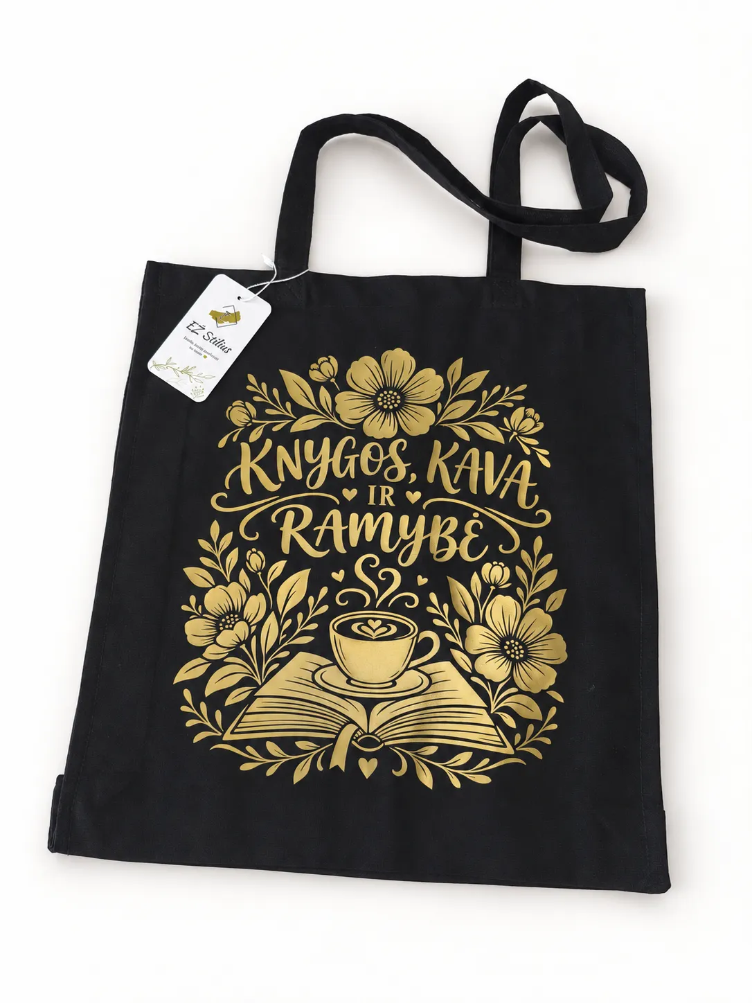 Medvilninis krepšys „Knygos, kava ir ramybė“ - Image 2