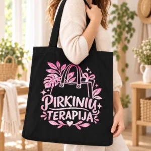 Medvilninis pirkinių krepšys „Pirkinių terapija“